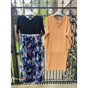 Women's Half Sleeve Floral Dress and Solid Color night gown